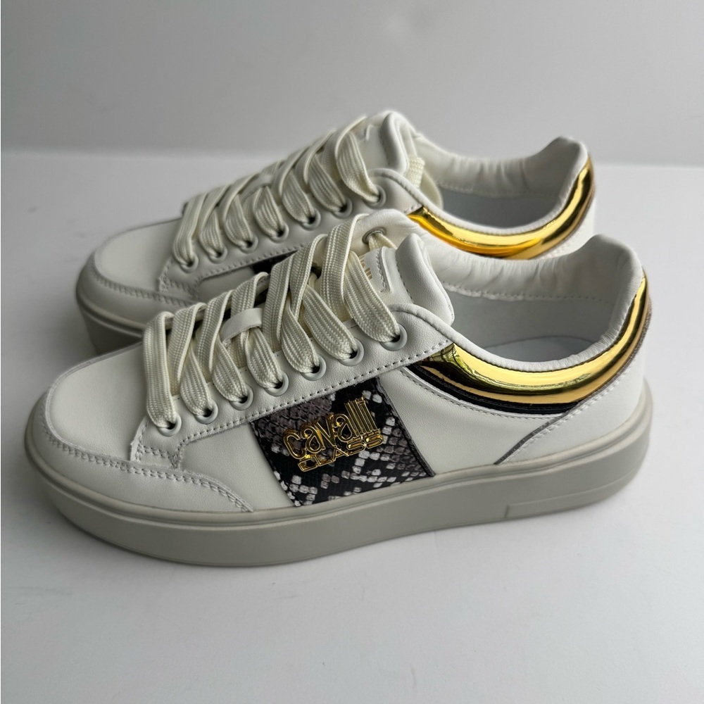 Roberto Cavalli leather White and Gold Women's Sneakers - Picture 8 of 13